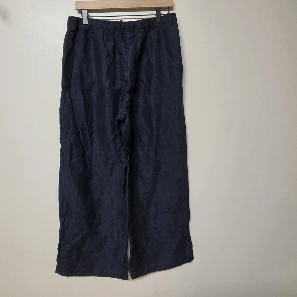 Aritzia Wilfred Womens The Lodge Cruiselinen Navy Blue Wide Leg Pull On Pants LG